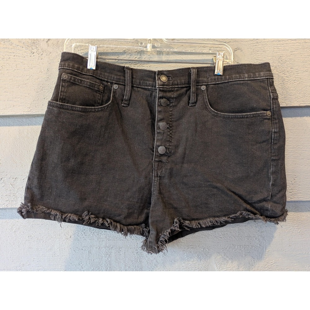 Madewell Shorts Womens 34 Black Denim High Rise Cutoff Button Fly Raw Hem